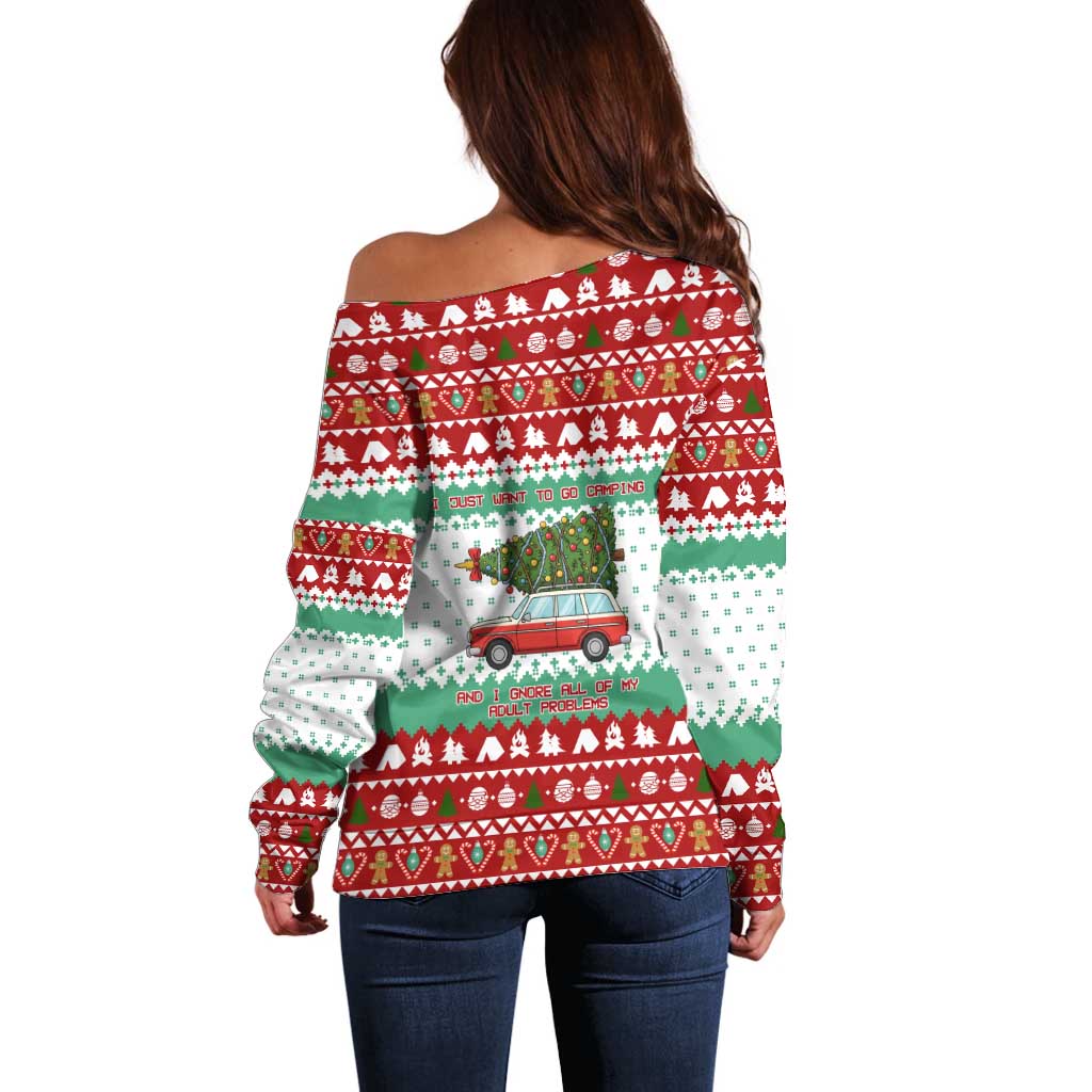 I Just Want To Camping Christmas Off Shoulder Sweater Xmas Holiday Patterns - Wonder Print Shop