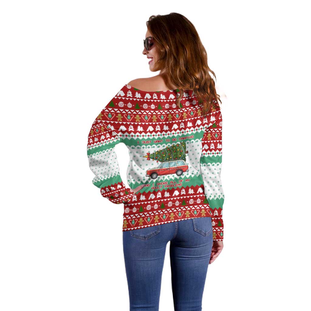 I Just Want To Camping Christmas Off Shoulder Sweater Xmas Holiday Patterns - Wonder Print Shop