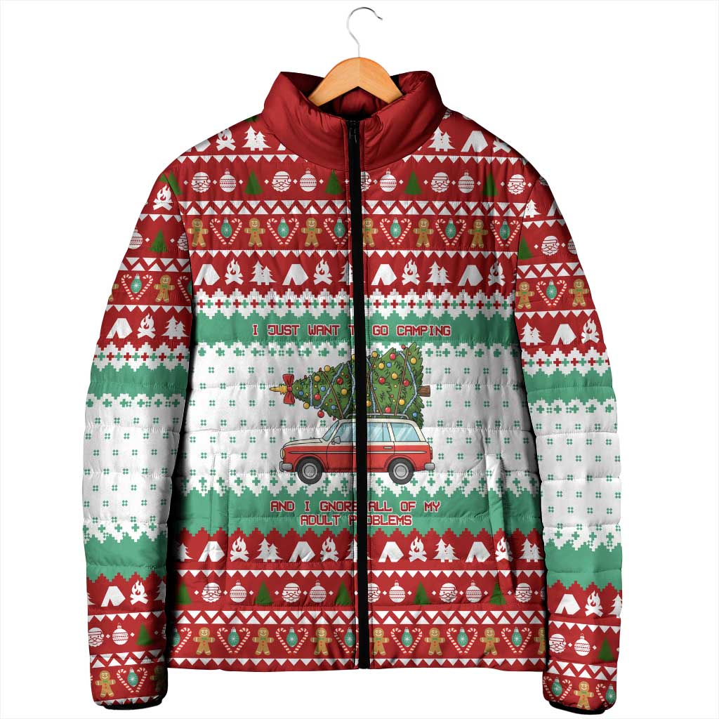 I Just Want To Camping Christmas Padded Jacket Xmas Holiday Patterns - Wonder Print Shop