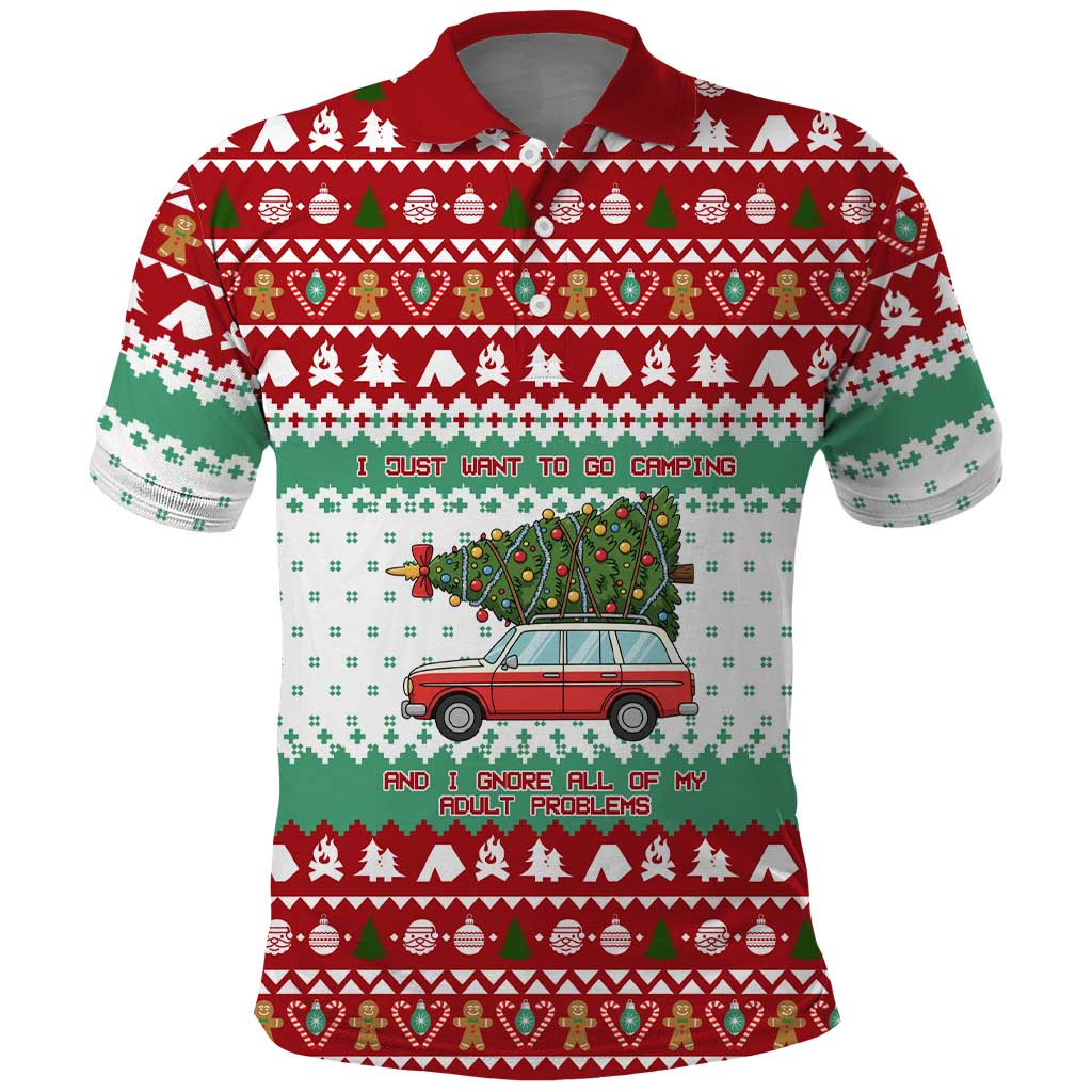 I Just Want To Camping Christmas Polo Shirt Xmas Holiday Patterns - Wonder Print Shop