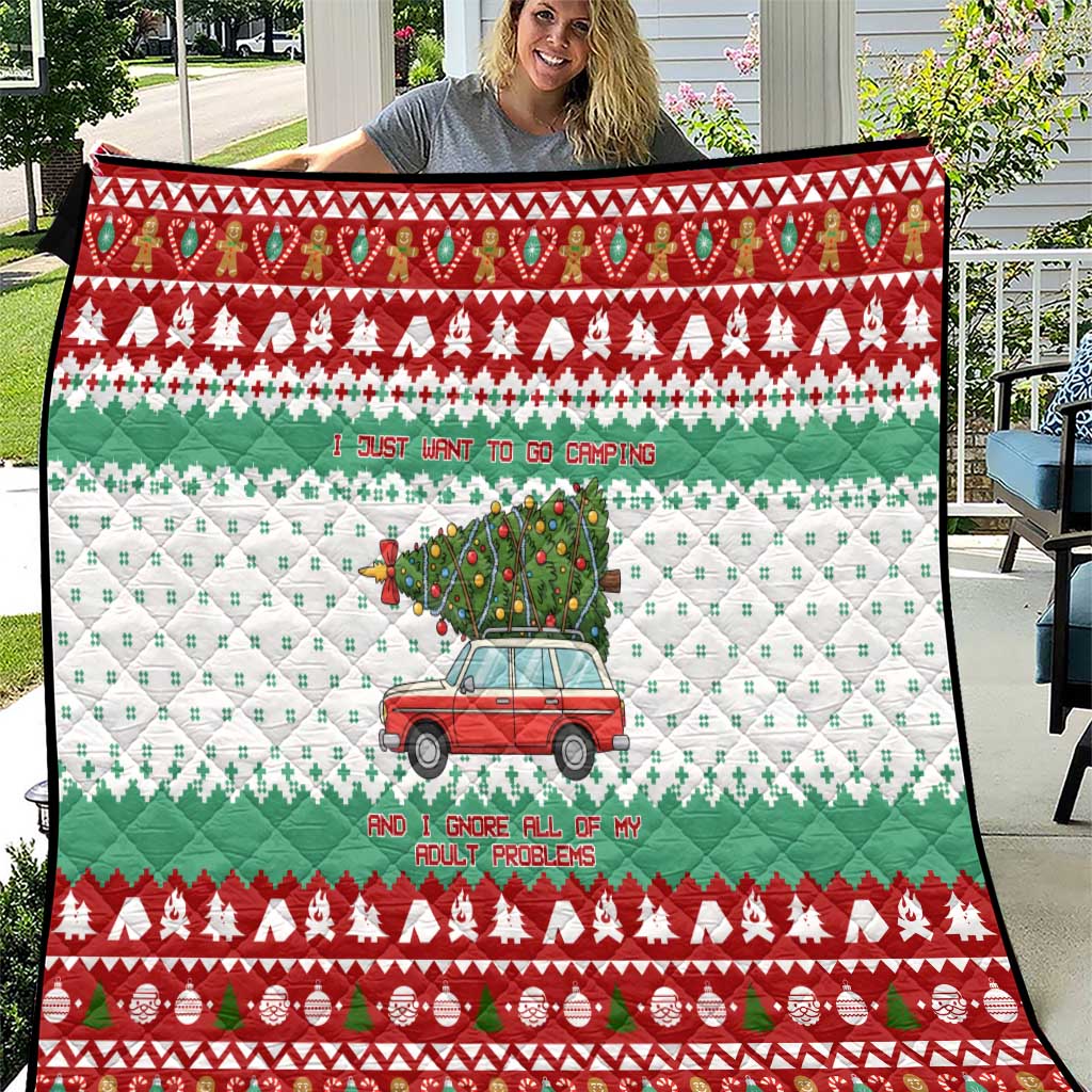I Just Want To Camping Christmas Quilt Xmas Holiday Patterns - Wonder Print Shop