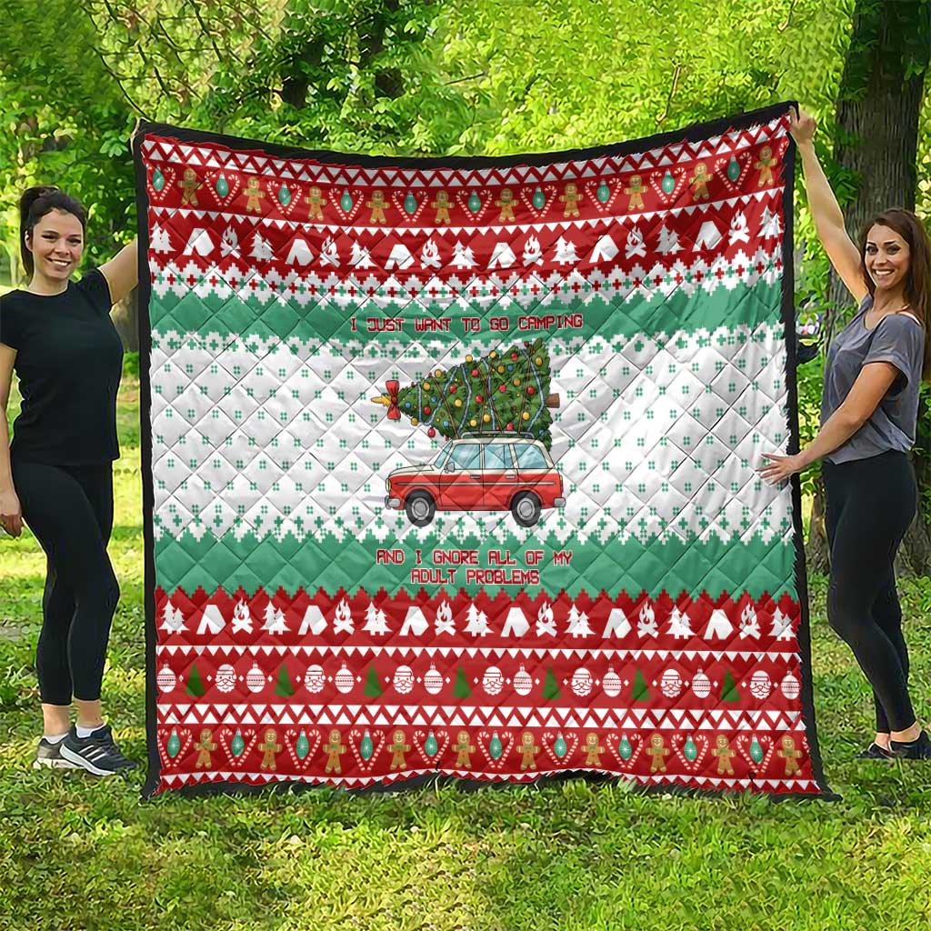 I Just Want To Camping Christmas Quilt Xmas Holiday Patterns - Wonder Print Shop