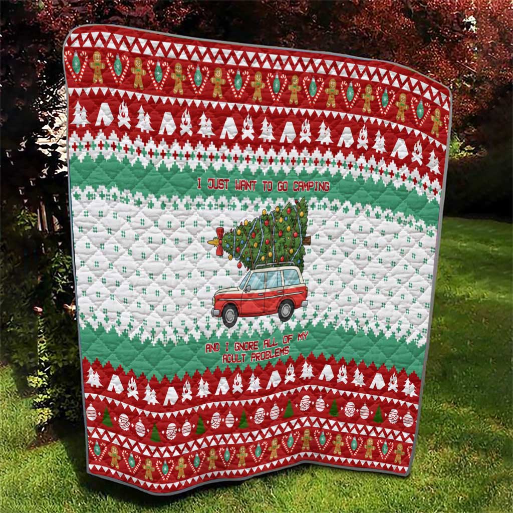 I Just Want To Camping Christmas Quilt Xmas Holiday Patterns - Wonder Print Shop