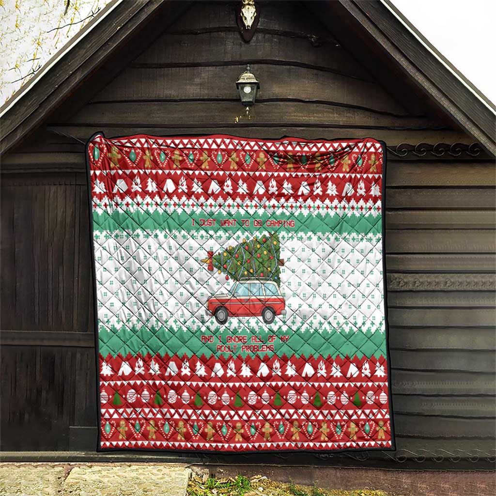 I Just Want To Camping Christmas Quilt Xmas Holiday Patterns - Wonder Print Shop