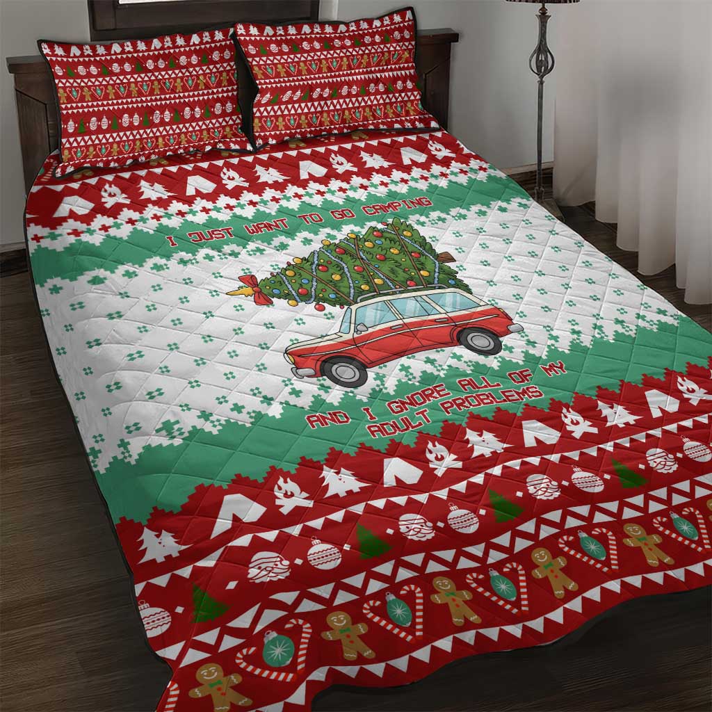 I Just Want To Camping Christmas Quilt Bed Set Xmas Holiday Patterns - Wonder Print Shop