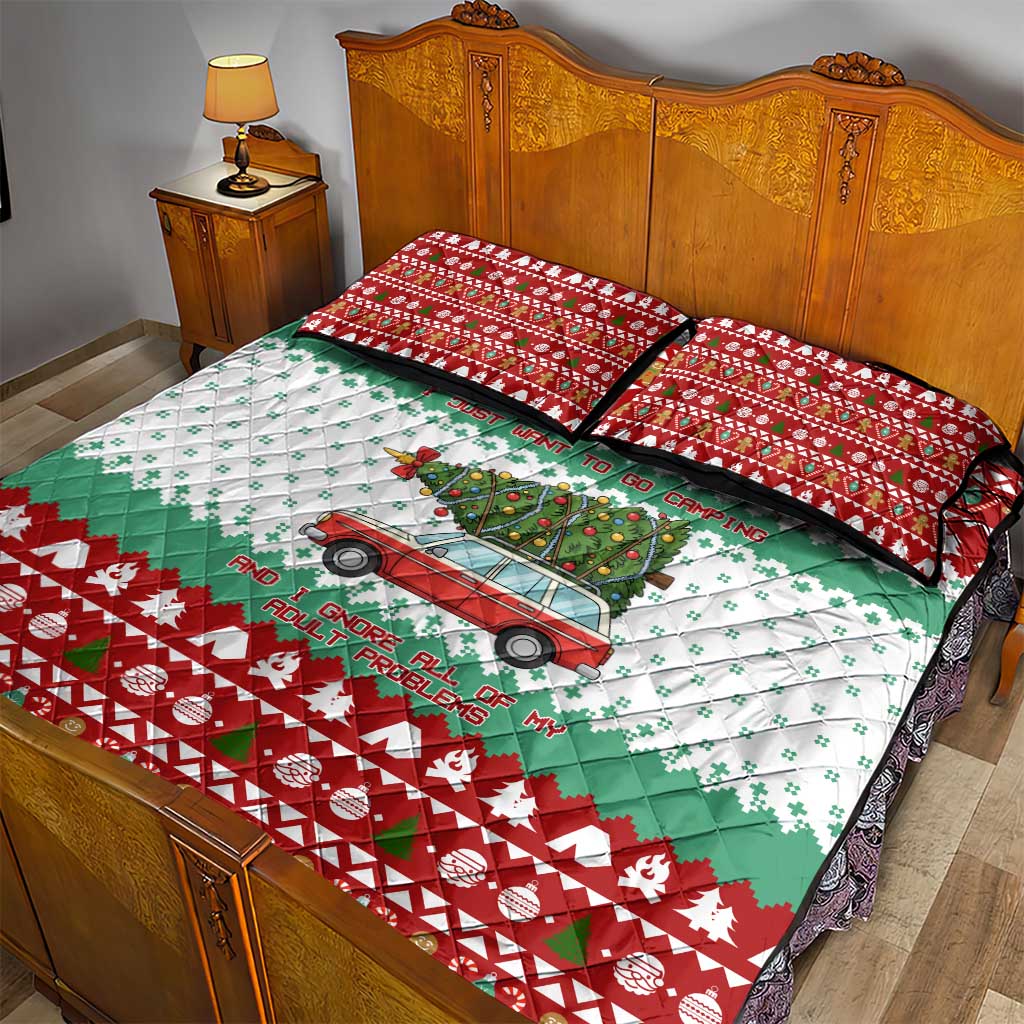 I Just Want To Camping Christmas Quilt Bed Set Xmas Holiday Patterns - Wonder Print Shop