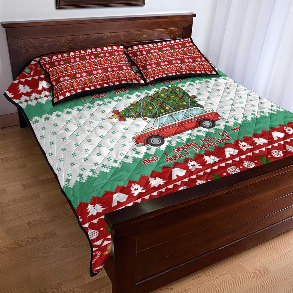 I Just Want To Camping Christmas Quilt Bed Set Xmas Holiday Patterns - Wonder Print Shop