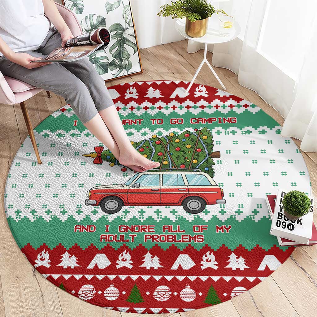 I Just Want To Camping Christmas Round Carpet Xmas Holiday Patterns - Wonder Print Shop