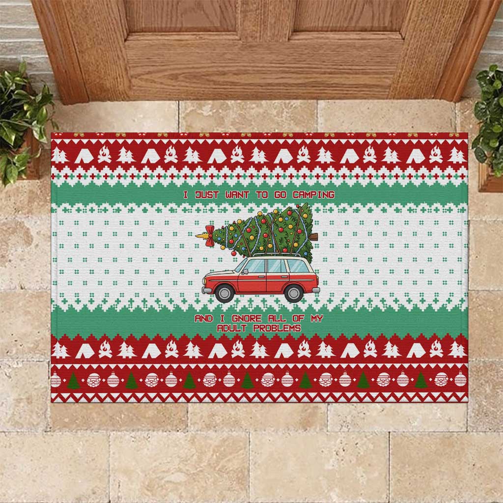 I Just Want To Camping Christmas Rubber Doormat Xmas Holiday Patterns - Wonder Print Shop