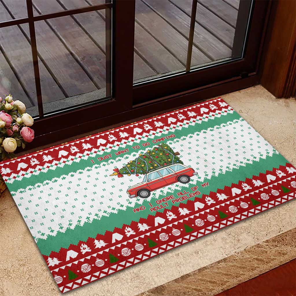 I Just Want To Camping Christmas Rubber Doormat Xmas Holiday Patterns - Wonder Print Shop