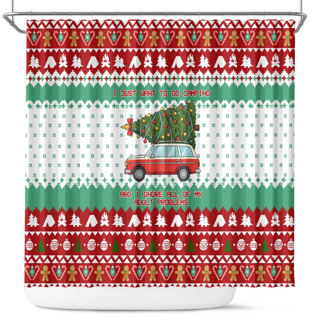 I Just Want To Camping Christmas Shower Curtain Xmas Holiday Patterns - Wonder Print Shop