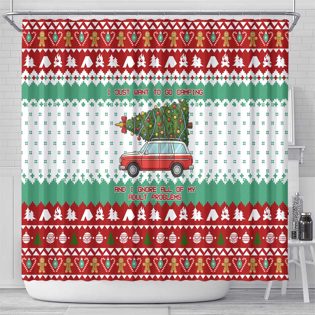 I Just Want To Camping Christmas Shower Curtain Xmas Holiday Patterns - Wonder Print Shop
