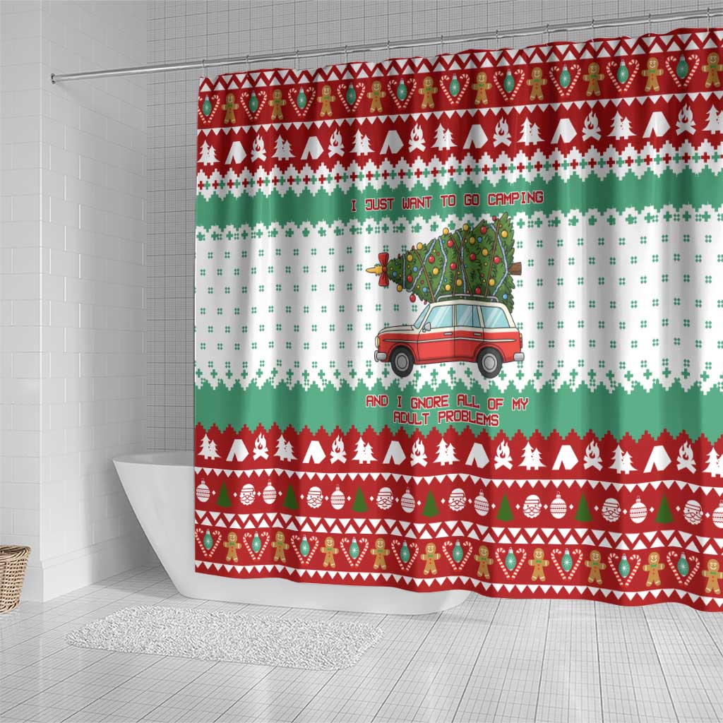 I Just Want To Camping Christmas Shower Curtain Xmas Holiday Patterns - Wonder Print Shop