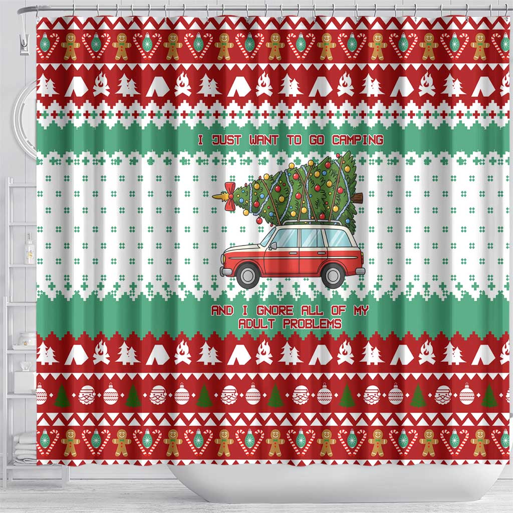 I Just Want To Camping Christmas Shower Curtain Xmas Holiday Patterns - Wonder Print Shop