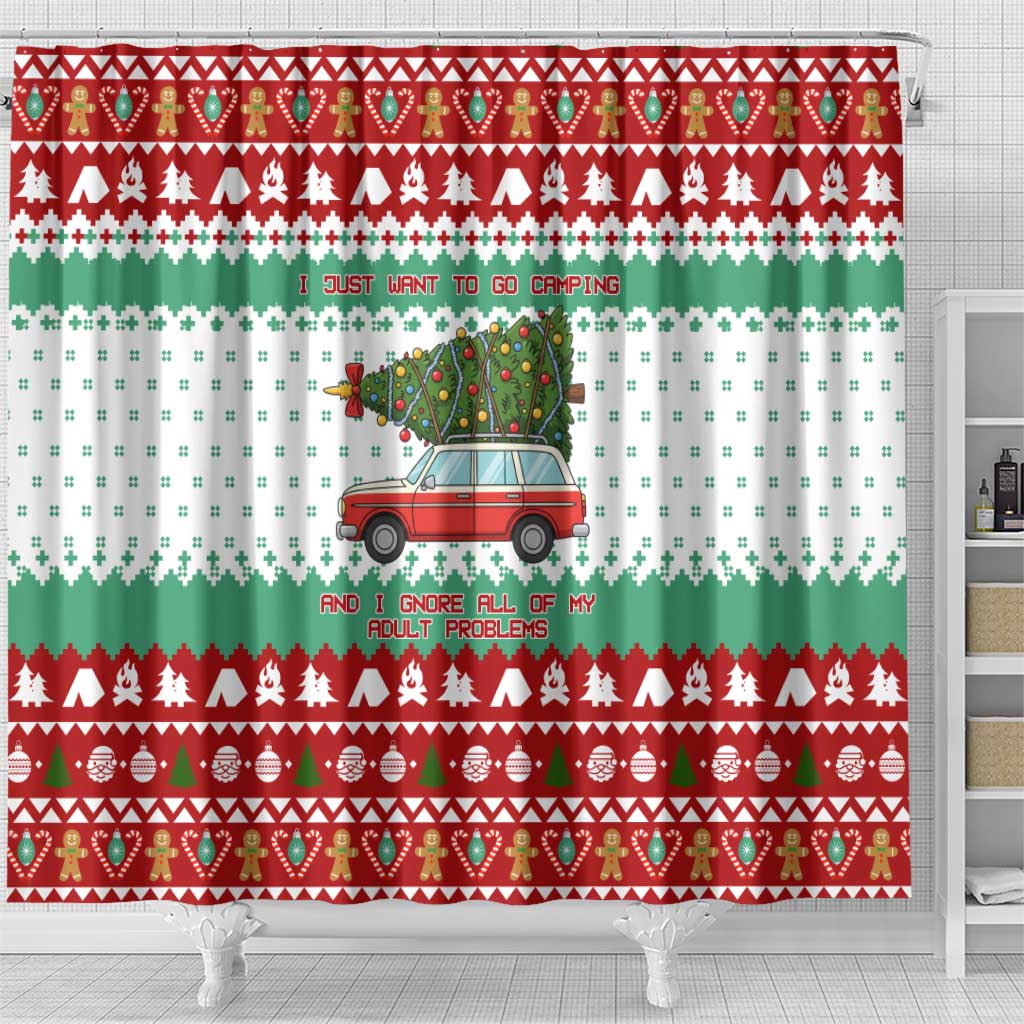 I Just Want To Camping Christmas Shower Curtain Xmas Holiday Patterns - Wonder Print Shop