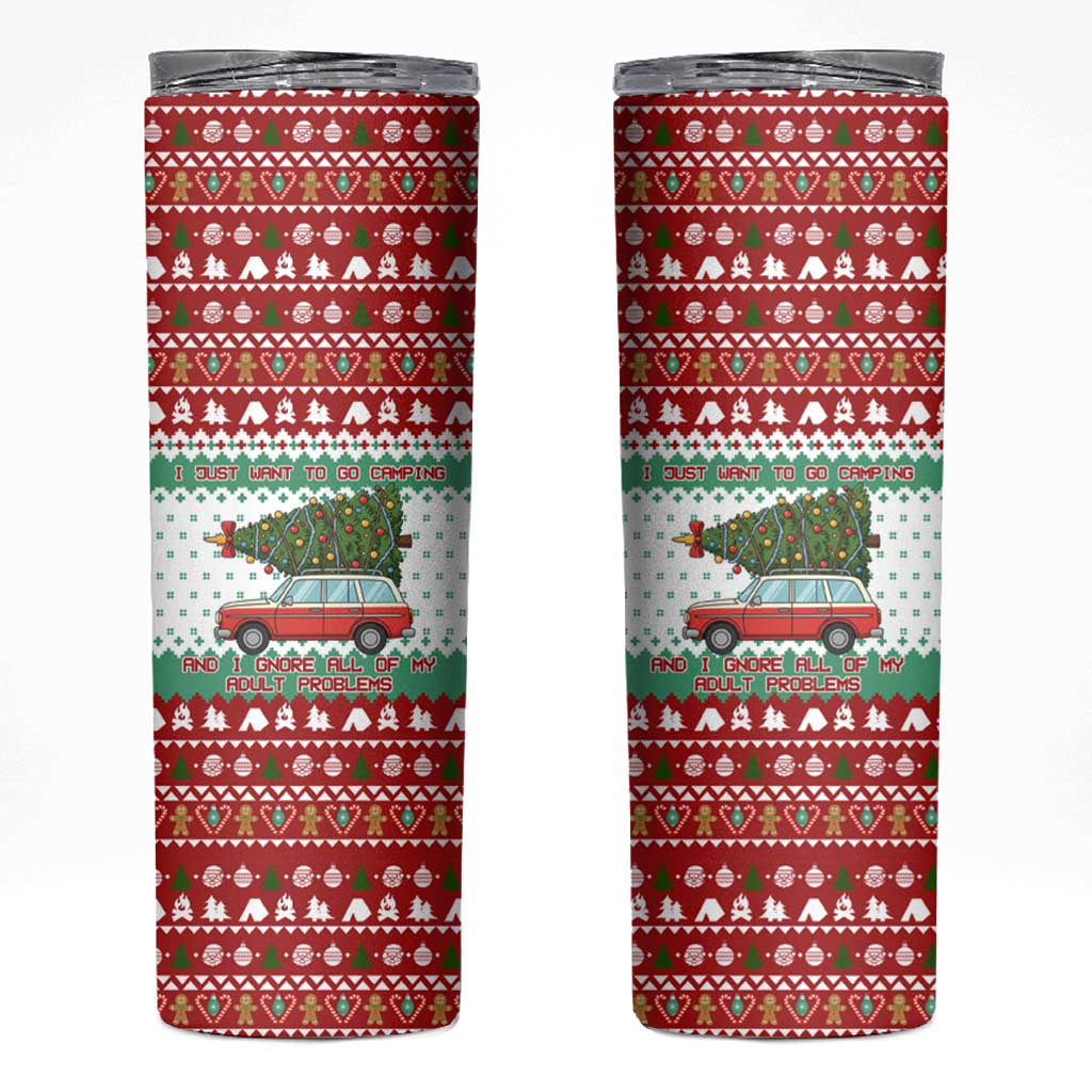 I Just Want To Camping Christmas Skinny Tumbler Xmas Holiday Patterns - Wonder Print Shop