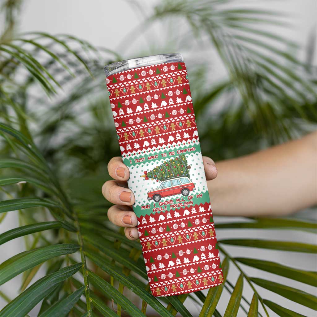 I Just Want To Camping Christmas Skinny Tumbler Xmas Holiday Patterns - Wonder Print Shop