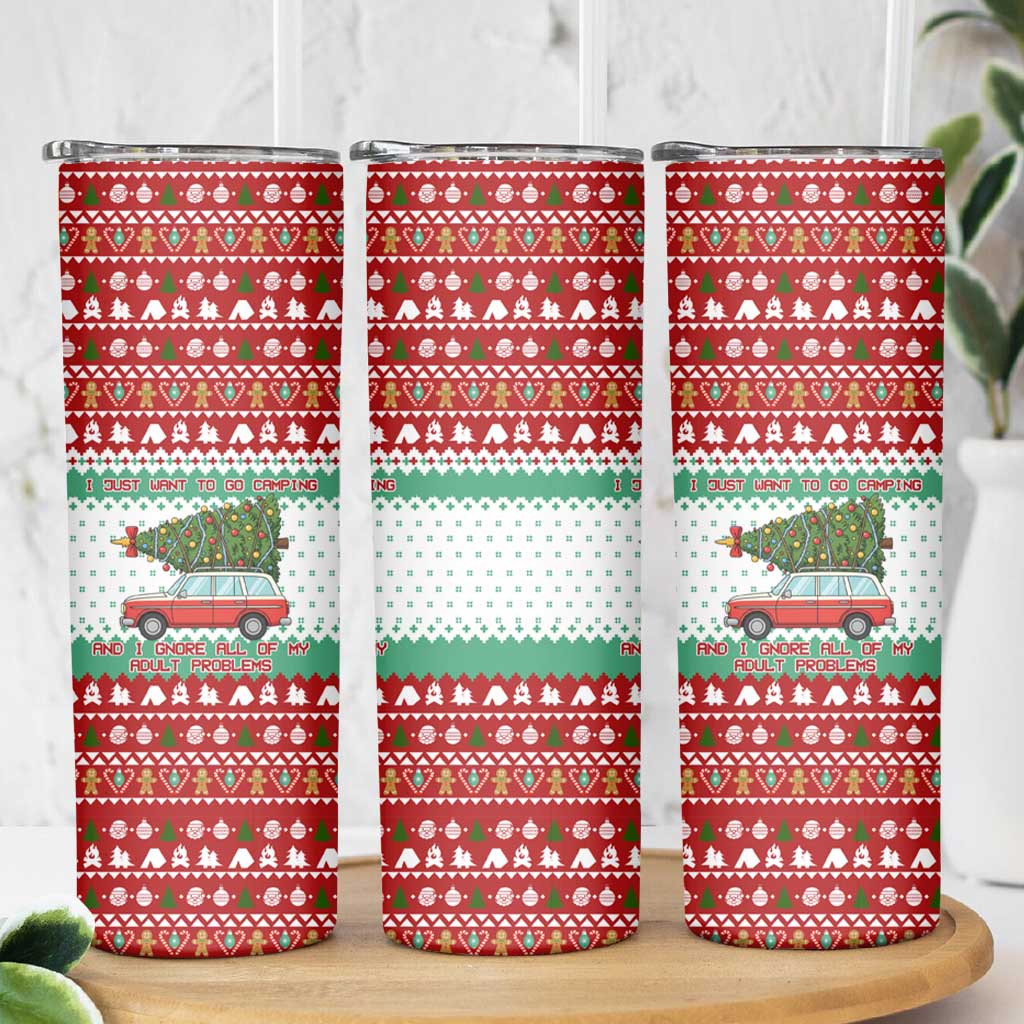 I Just Want To Camping Christmas Skinny Tumbler Xmas Holiday Patterns - Wonder Print Shop