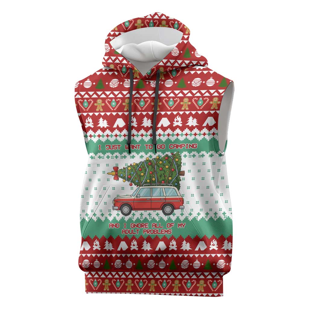 I Just Want To Camping Christmas Sleeveless Hoodie Xmas Holiday Patterns - Wonder Print Shop