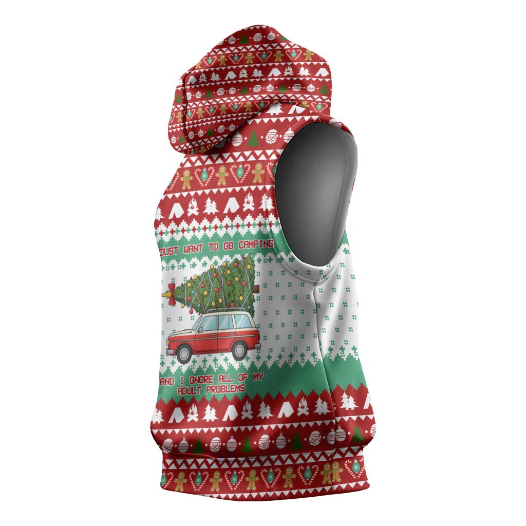 I Just Want To Camping Christmas Sleeveless Hoodie Xmas Holiday Patterns - Wonder Print Shop