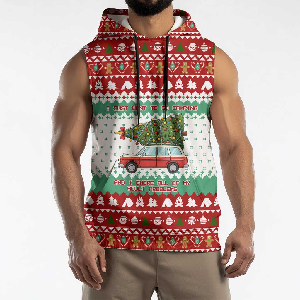 I Just Want To Camping Christmas Sleeveless Hoodie Xmas Holiday Patterns - Wonder Print Shop