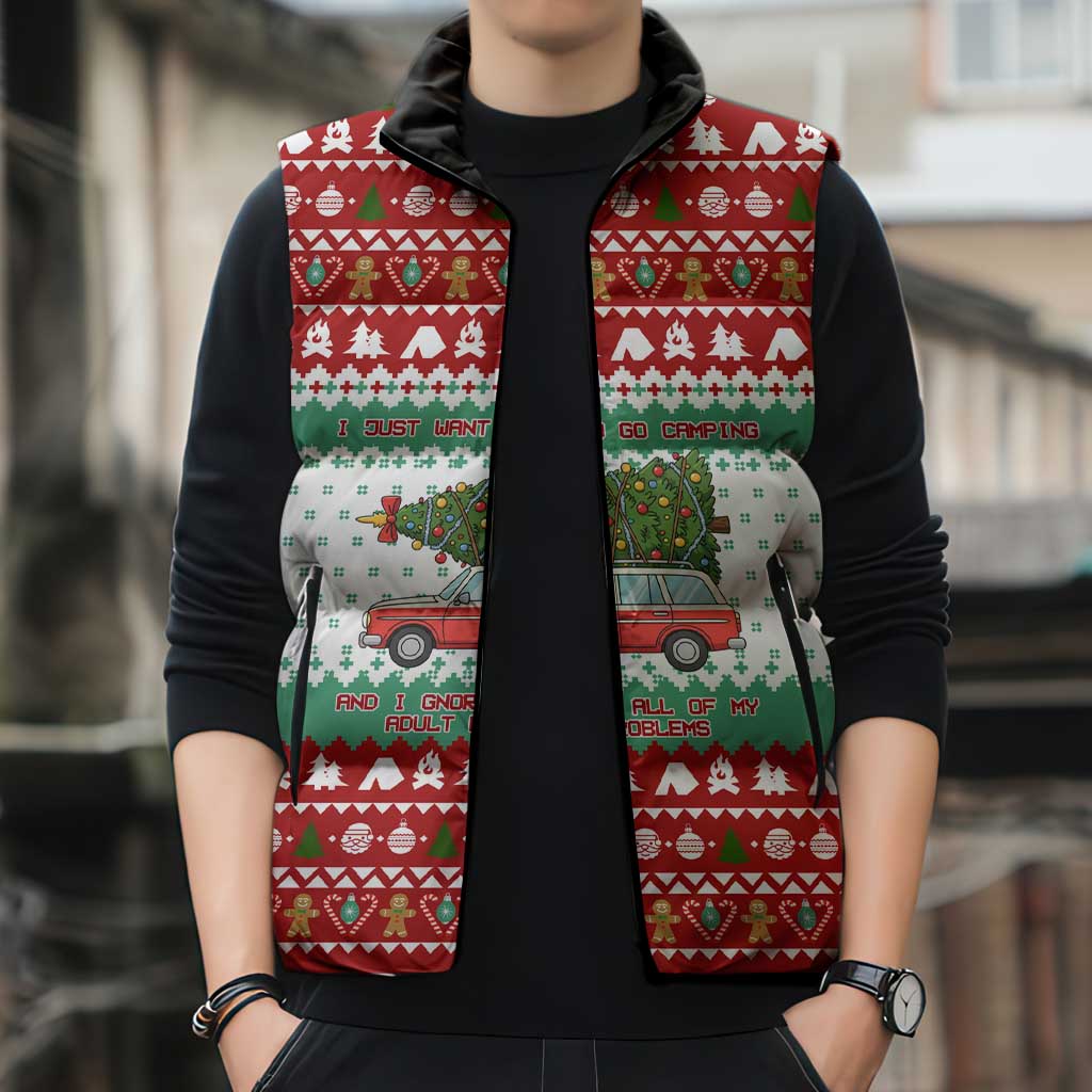 I Just Want To Camping Christmas Sleeveless Puffer Jacket Xmas Holiday Patterns - Wonder Print Shop