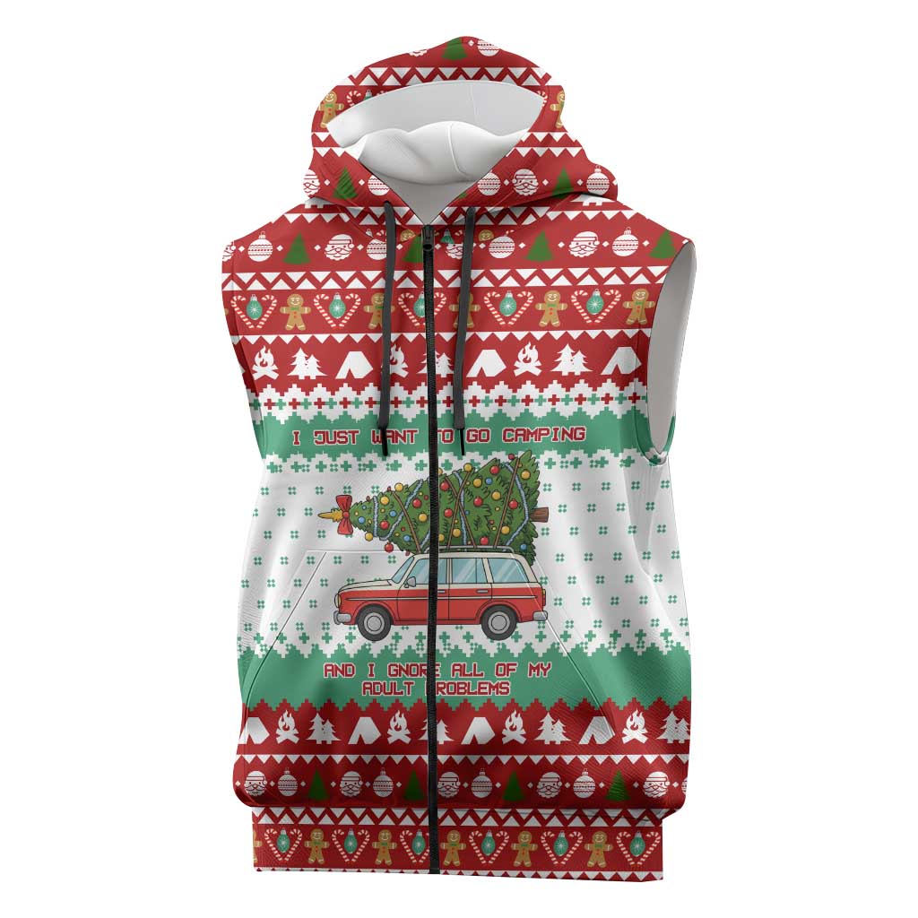 I Just Want To Camping Christmas Sleeveless Zip Hoodie Xmas Holiday Patterns - Wonder Print Shop
