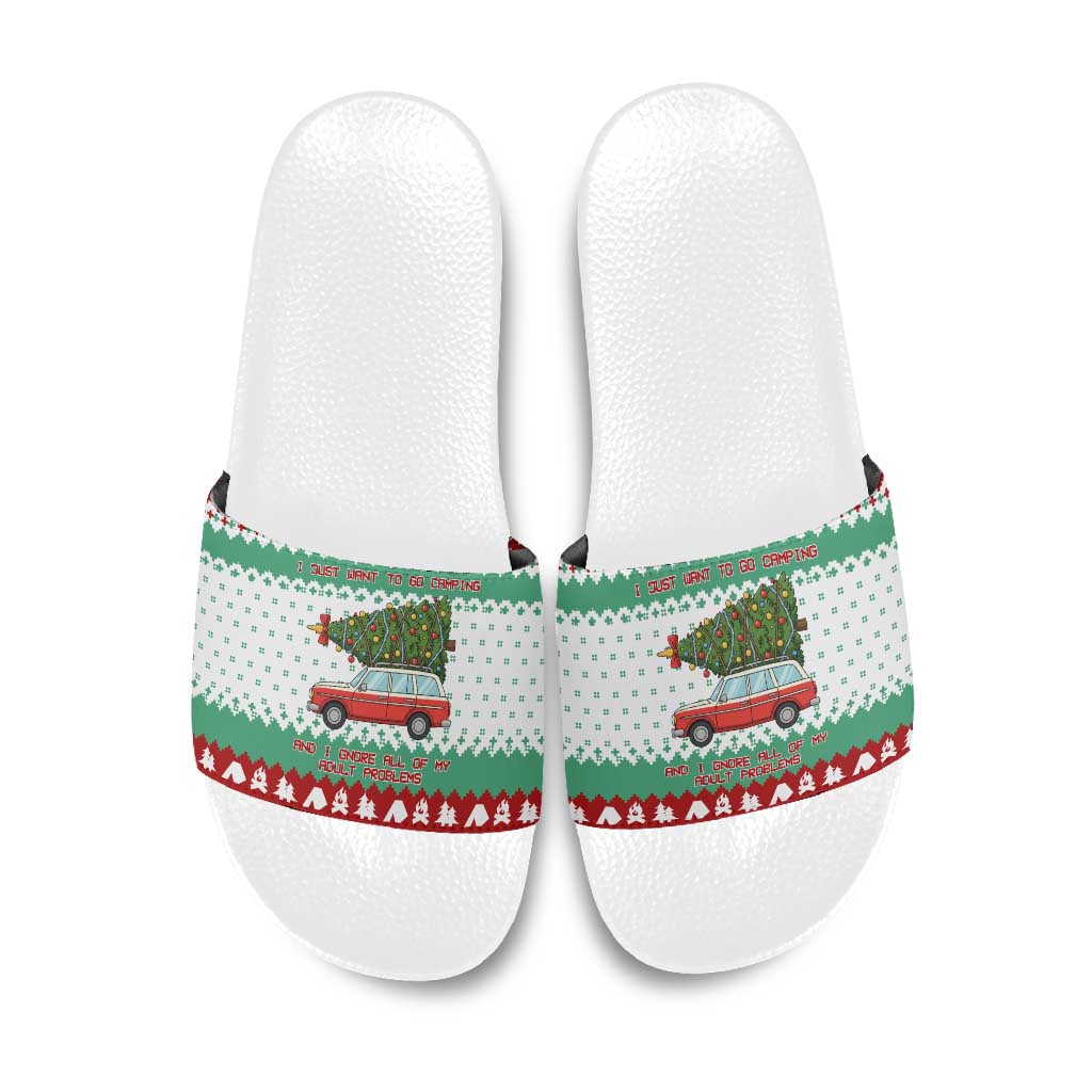 I Just Want To Camping Christmas Slide Sandals Xmas Holiday Patterns - Wonder Print Shop