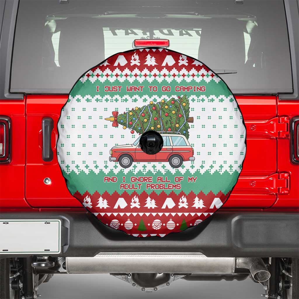 I Just Want To Camping Christmas Spare Tire Cover Xmas Holiday Patterns - Wonder Print Shop