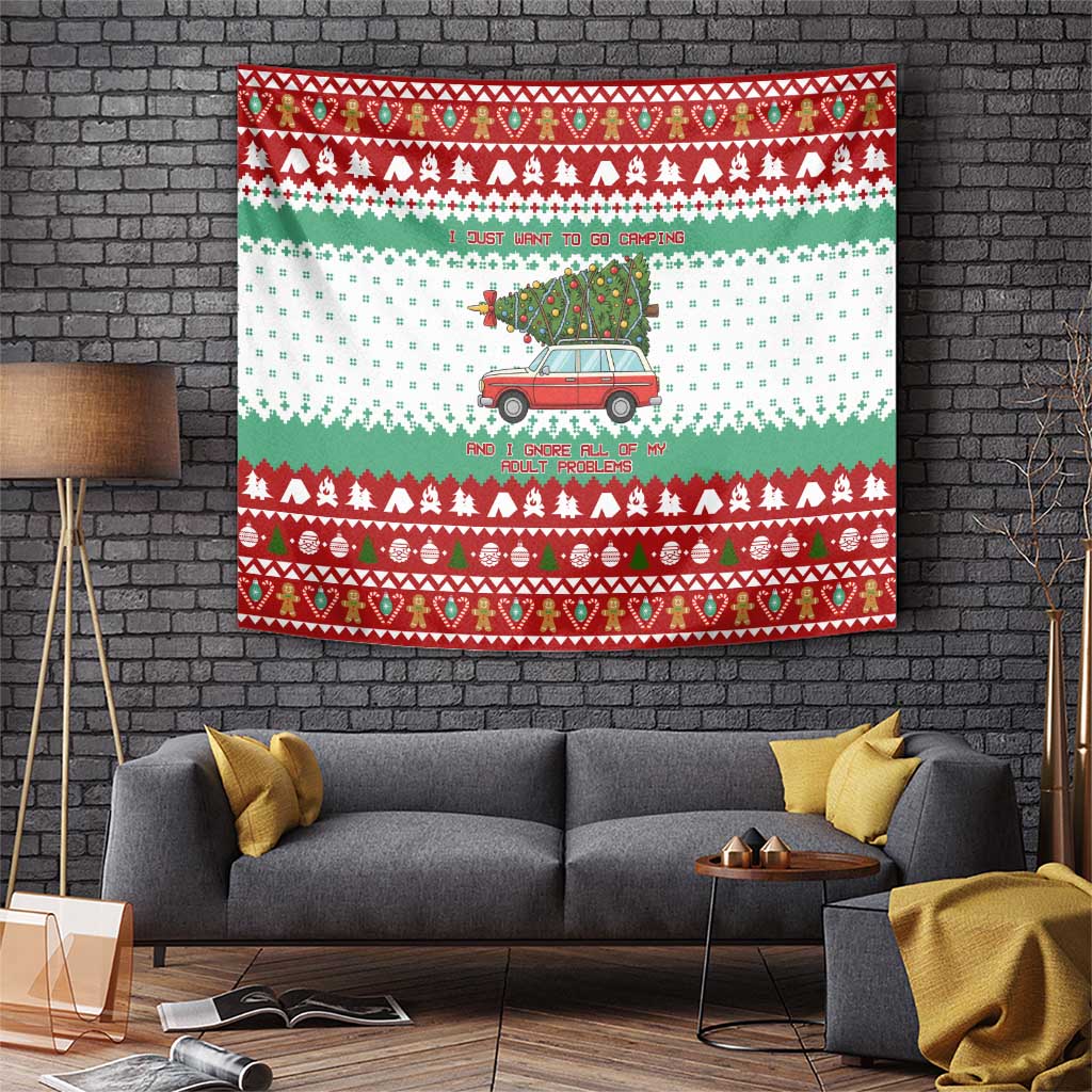 I Just Want To Camping Christmas Tapestry Xmas Holiday Patterns - Wonder Print Shop