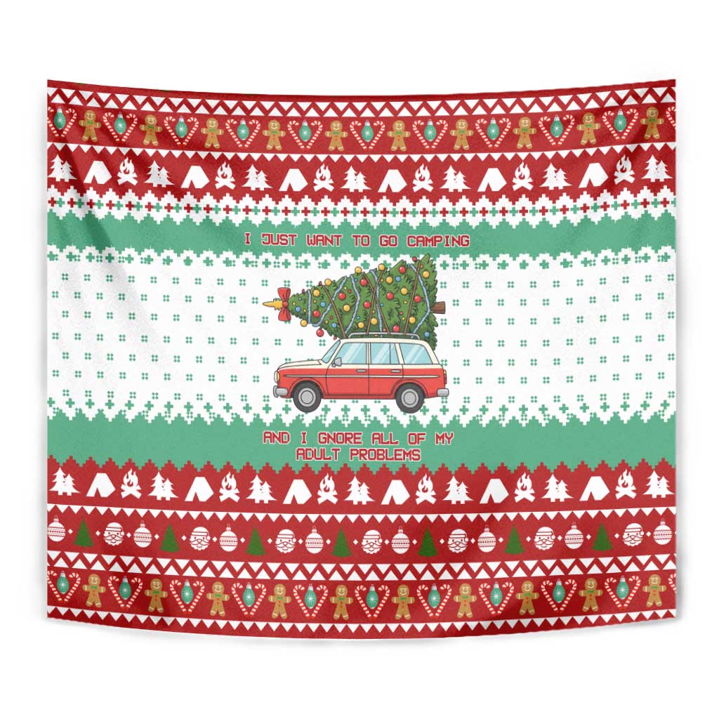 I Just Want To Camping Christmas Tapestry Xmas Holiday Patterns - Wonder Print Shop