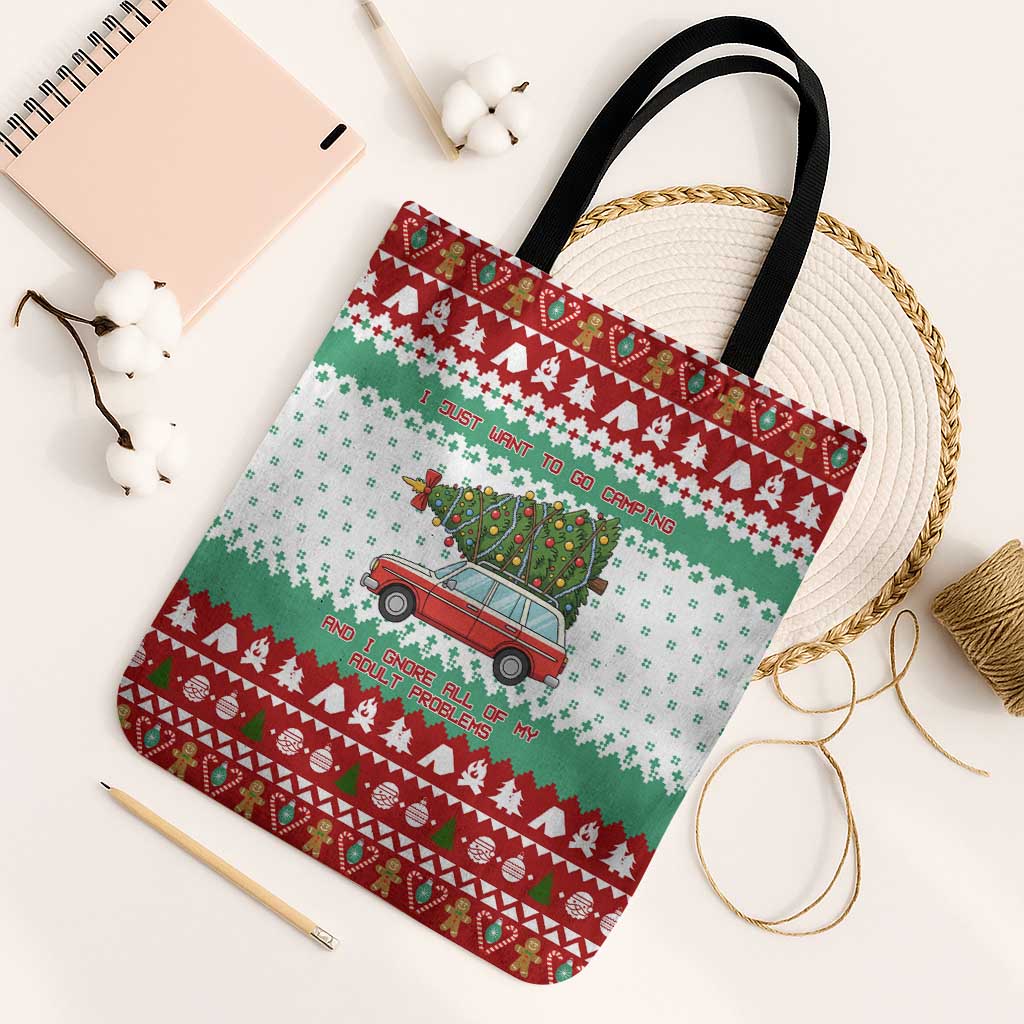 I Just Want To Camping Christmas Tote Bag Xmas Holiday Patterns - Wonder Print Shop