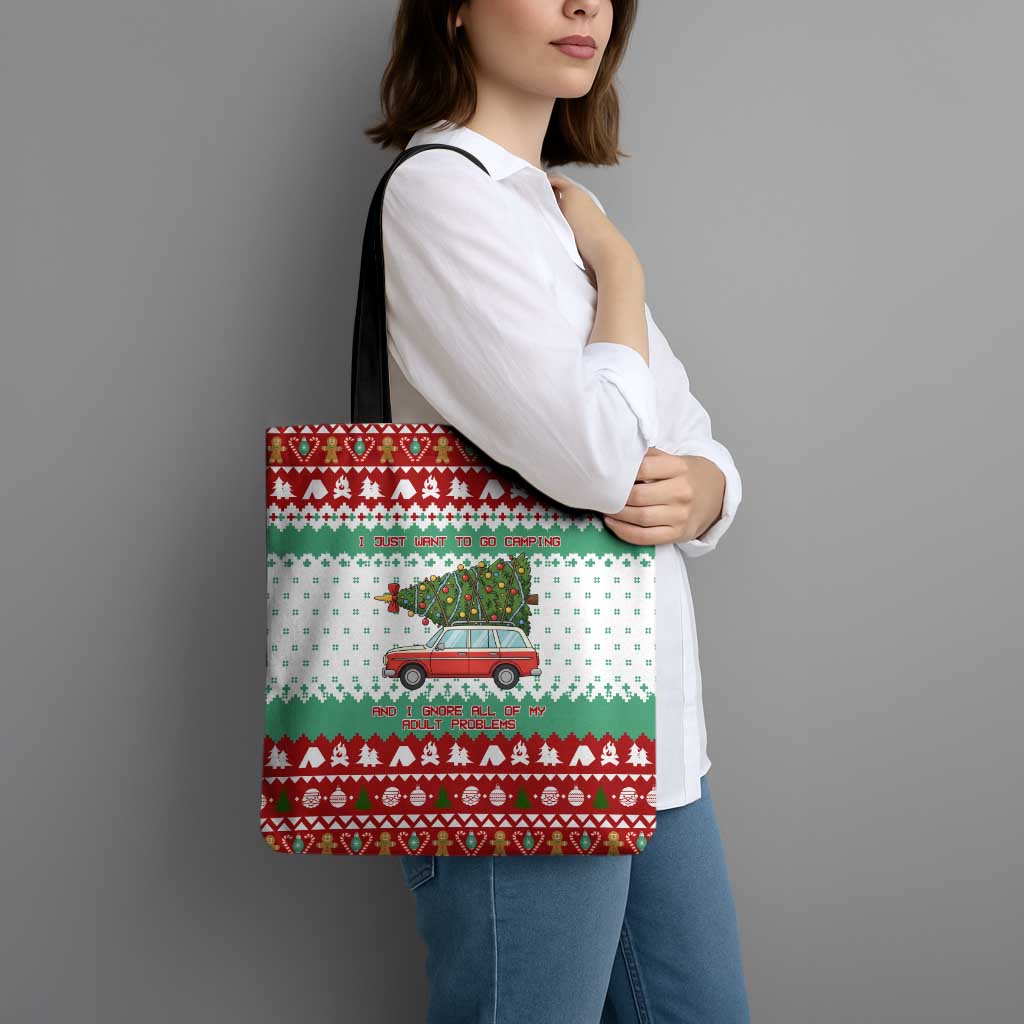 I Just Want To Camping Christmas Tote Bag Xmas Holiday Patterns - Wonder Print Shop