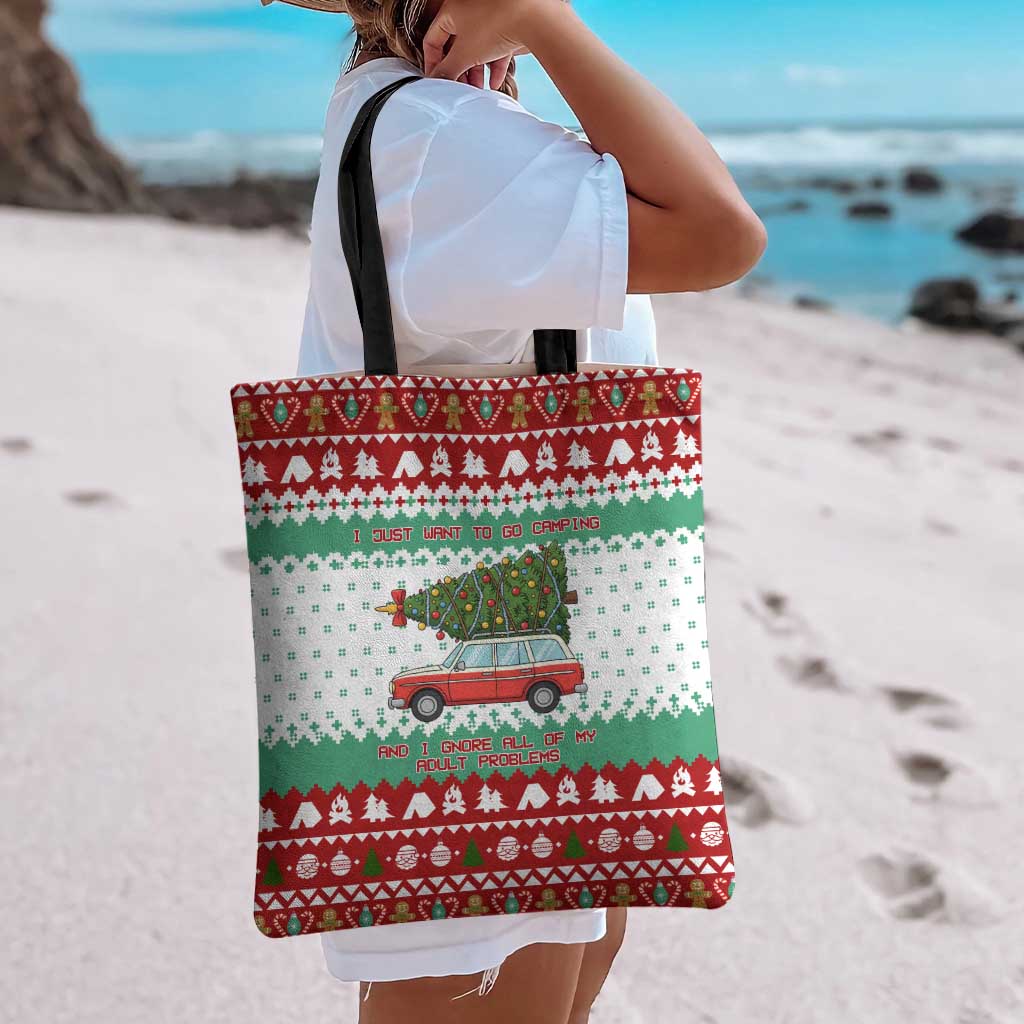 I Just Want To Camping Christmas Tote Bag Xmas Holiday Patterns - Wonder Print Shop