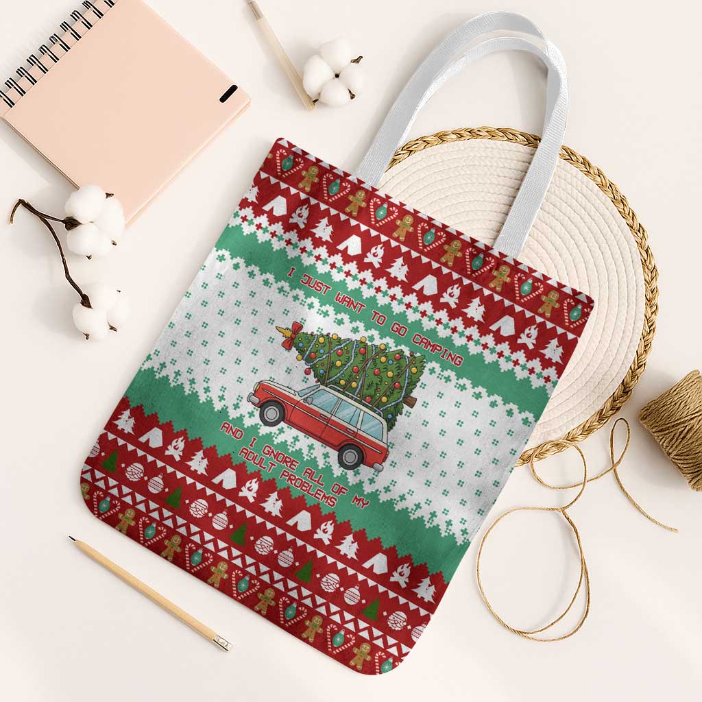 I Just Want To Camping Christmas Tote Bag Xmas Holiday Patterns - Wonder Print Shop