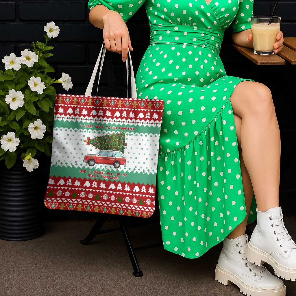 I Just Want To Camping Christmas Tote Bag Xmas Holiday Patterns - Wonder Print Shop