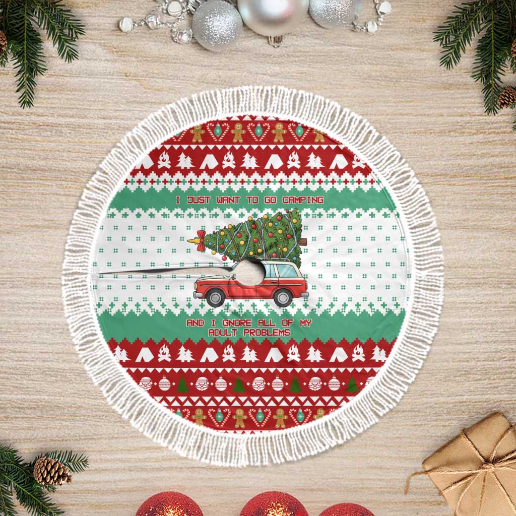 I Just Want To Camping Christmas Tree Skirt Xmas Holiday Patterns - Wonder Print Shop