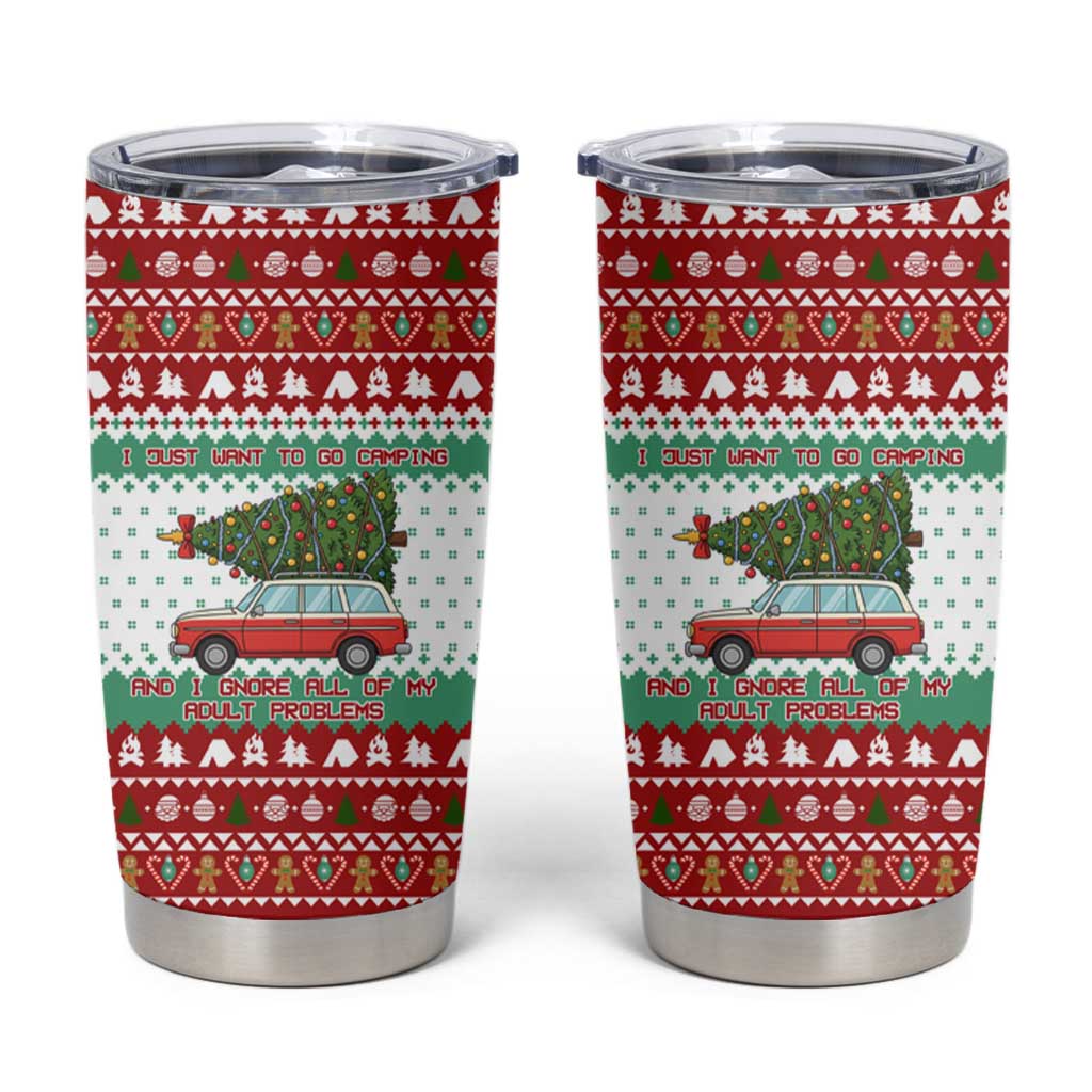 I Just Want To Camping Christmas Tumbler Cup Xmas Holiday Patterns - Wonder Print Shop