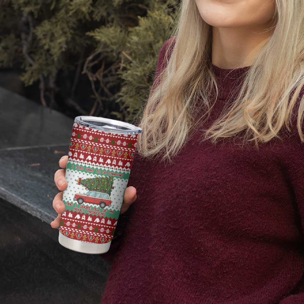 I Just Want To Camping Christmas Tumbler Cup Xmas Holiday Patterns - Wonder Print Shop