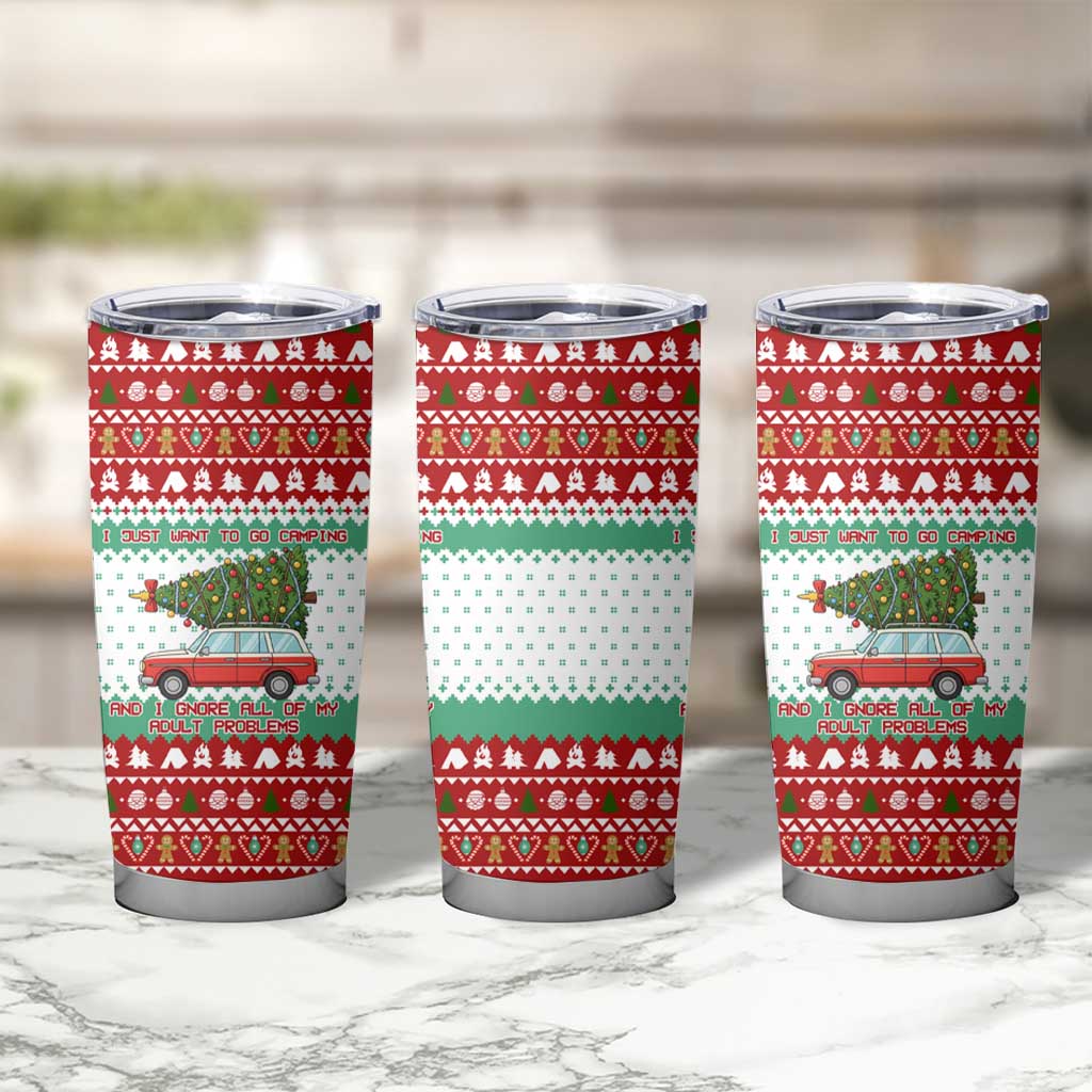 I Just Want To Camping Christmas Tumbler Cup Xmas Holiday Patterns - Wonder Print Shop