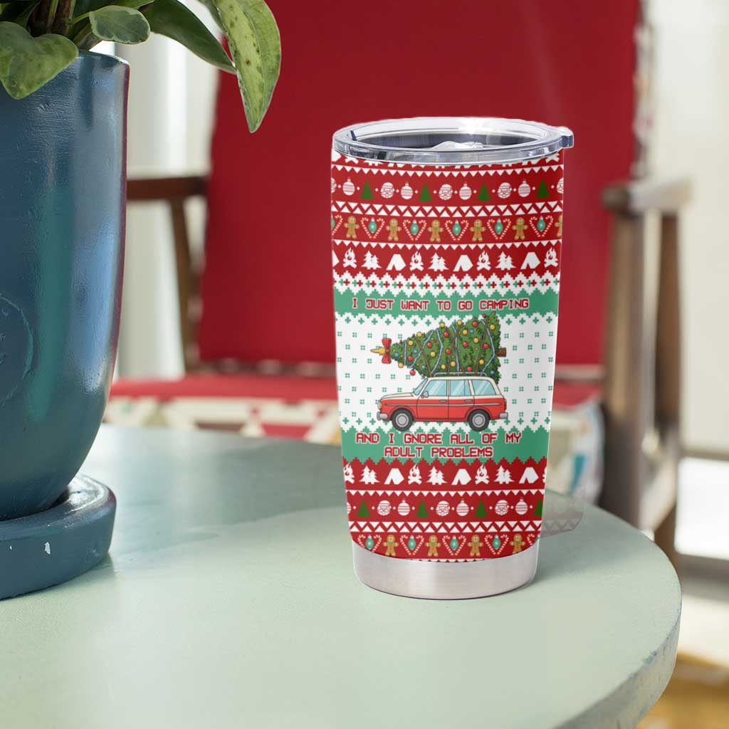 I Just Want To Camping Christmas Tumbler Cup Xmas Holiday Patterns - Wonder Print Shop