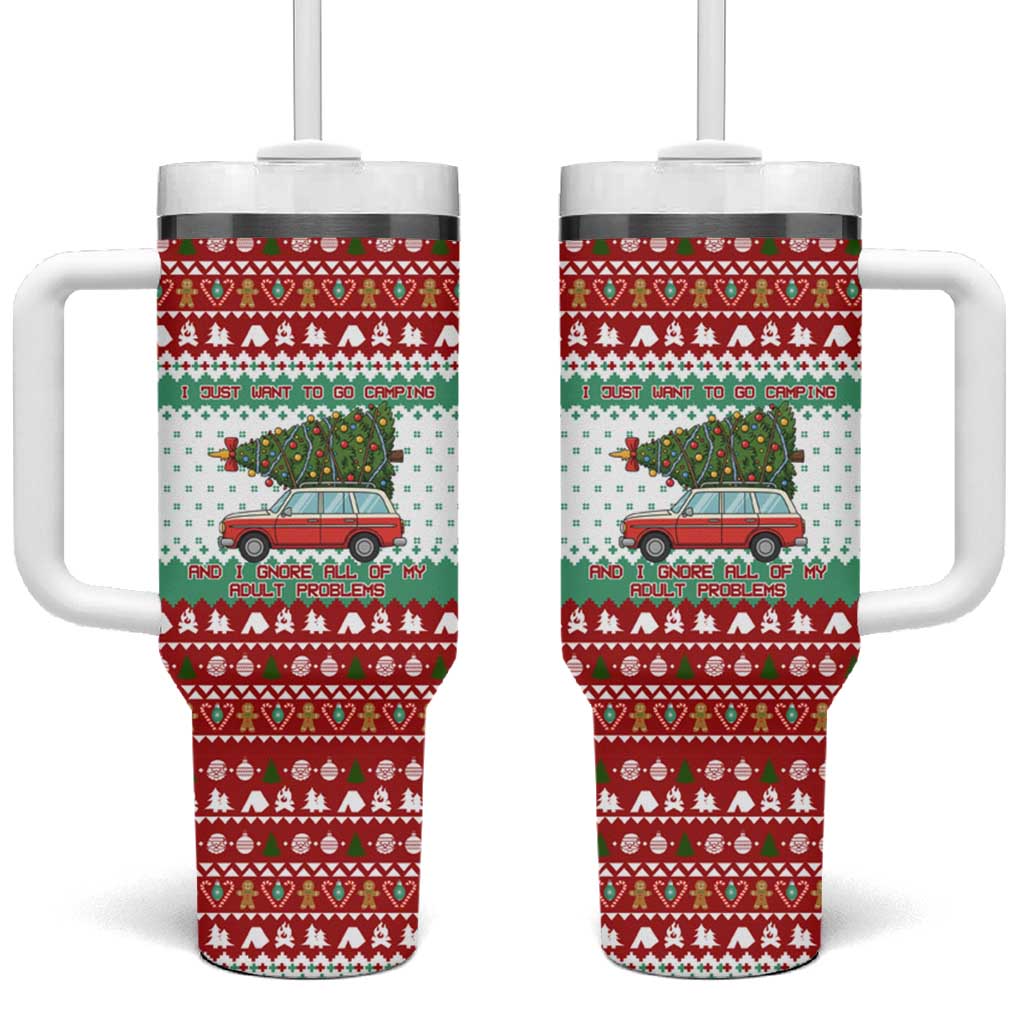 I Just Want To Camping Christmas Tumbler With Handle Xmas Holiday Patterns - Wonder Print Shop