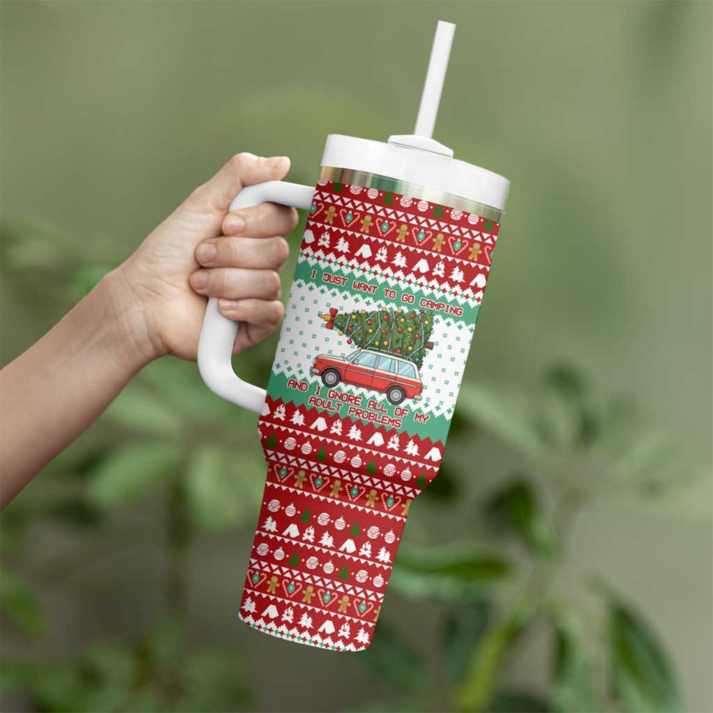 I Just Want To Camping Christmas Tumbler With Handle Xmas Holiday Patterns - Wonder Print Shop