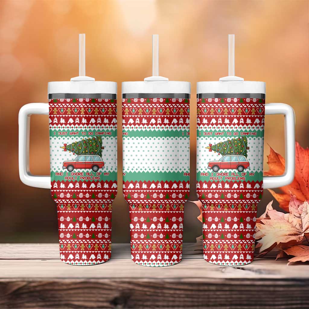I Just Want To Camping Christmas Tumbler With Handle Xmas Holiday Patterns - Wonder Print Shop