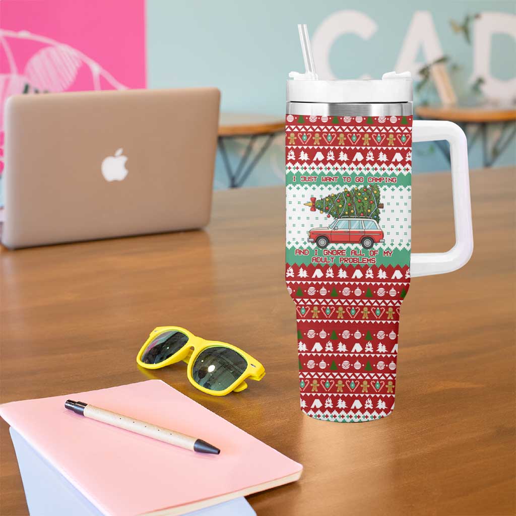 I Just Want To Camping Christmas Tumbler With Handle Xmas Holiday Patterns - Wonder Print Shop