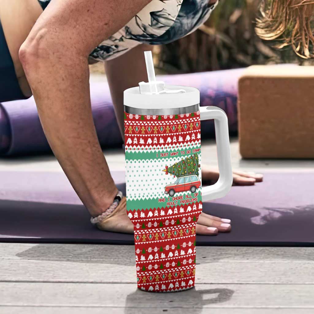 I Just Want To Camping Christmas Tumbler With Handle Xmas Holiday Patterns - Wonder Print Shop