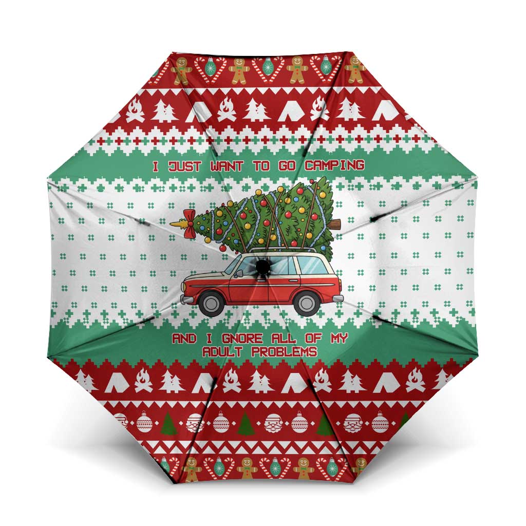 I Just Want To Camping Christmas Umbrella Xmas Holiday Patterns - Wonder Print Shop