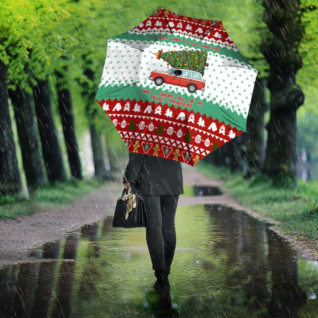 I Just Want To Camping Christmas Umbrella Xmas Holiday Patterns - Wonder Print Shop