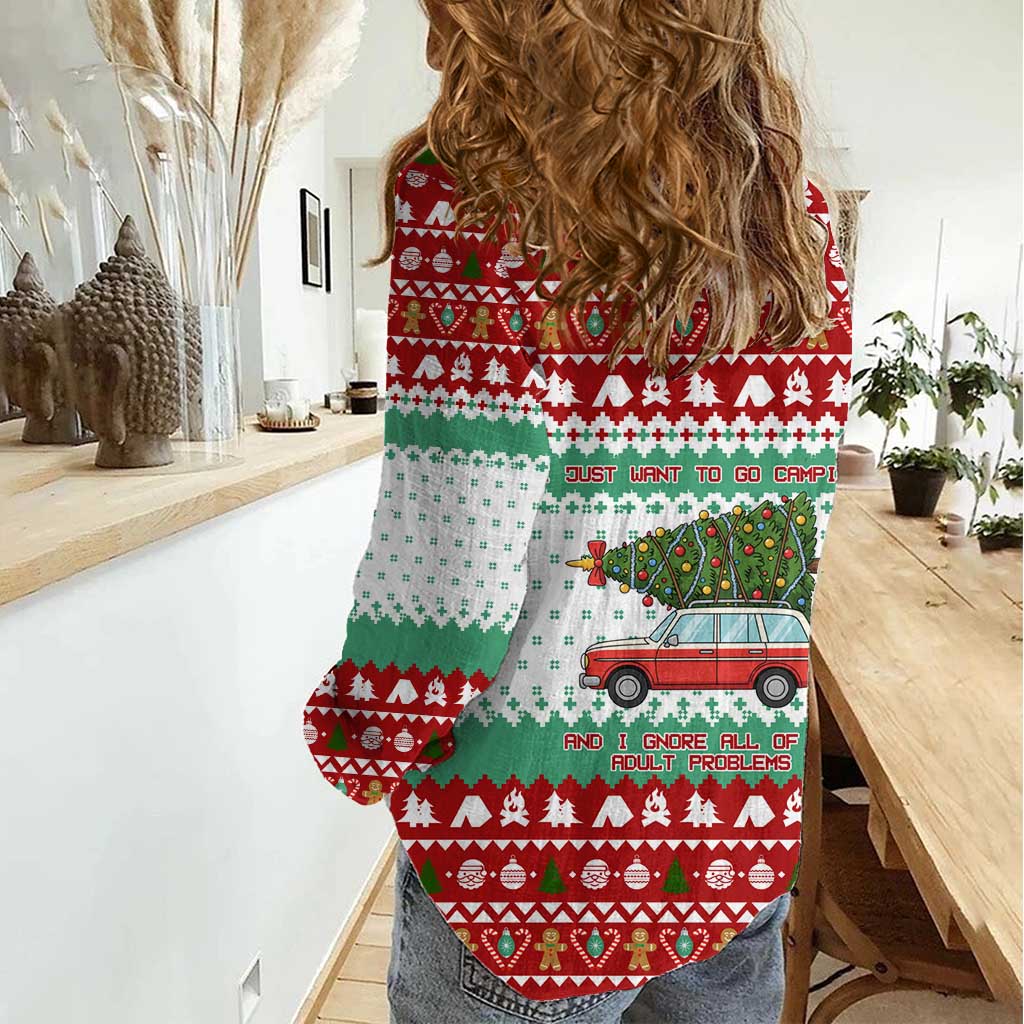 I Just Want To Camping Christmas Women Casual Shirt Xmas Holiday Patterns - Wonder Print Shop