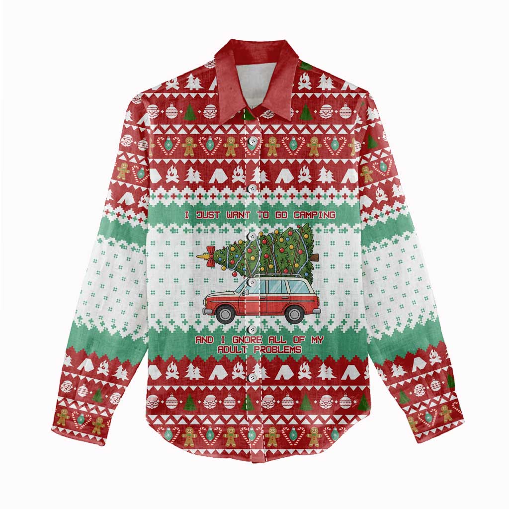 I Just Want To Camping Christmas Women Casual Shirt Xmas Holiday Patterns - Wonder Print Shop
